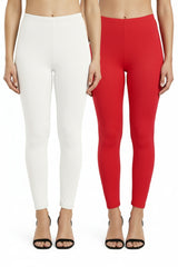 Shsuvia Women Cropped Leggings – Pack of 2 White & Coral