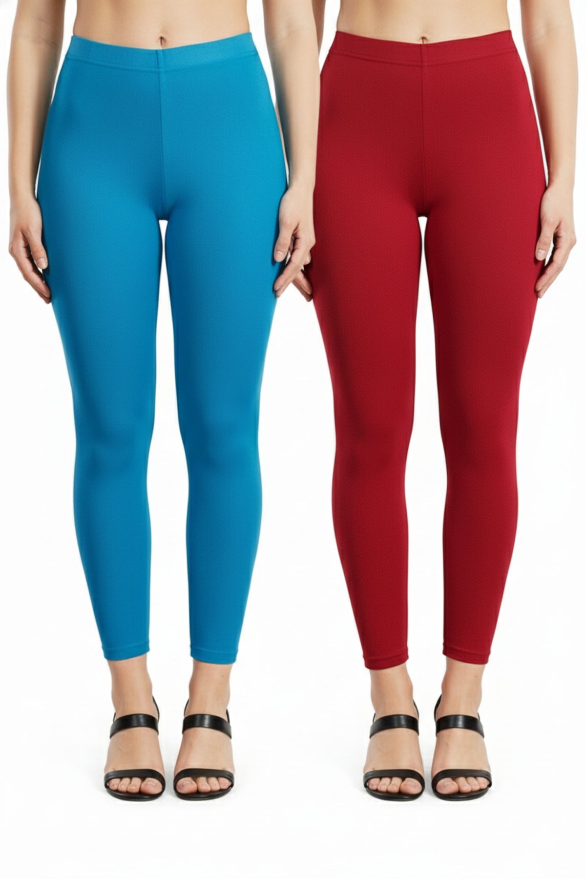 Shsuvia Women Cropped Leggings – Pack of 2 Turquoise blue & Maroon