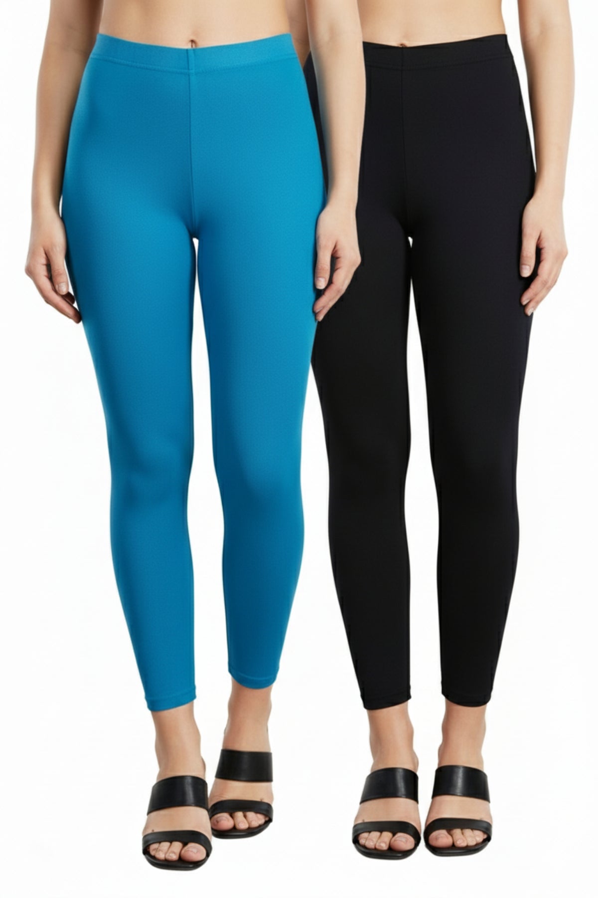 Shsuvia Women Cropped Leggings – Pack of 2 Turquoise blue & Dark Navy