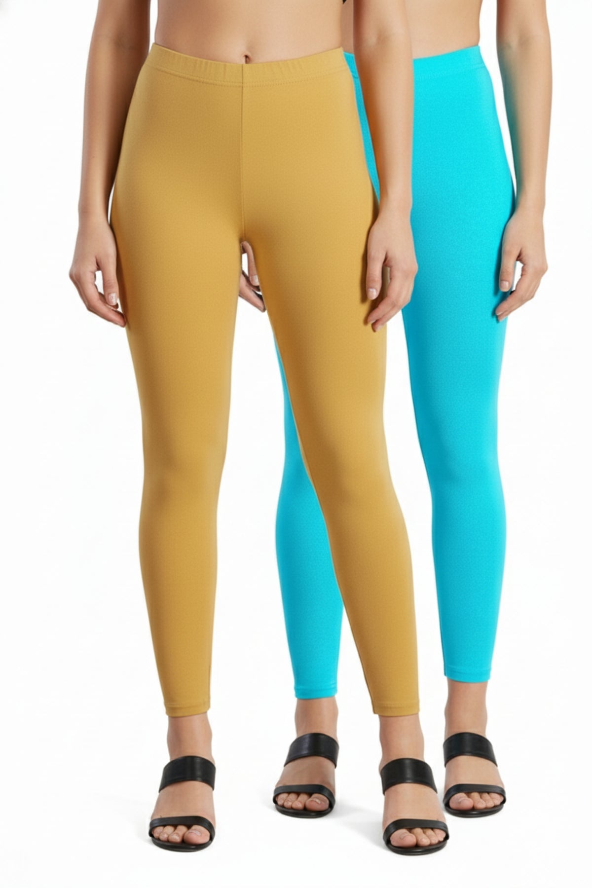 Shsuvia Women Cropped Leggings – Pack of 2 Stone & Sky Blue