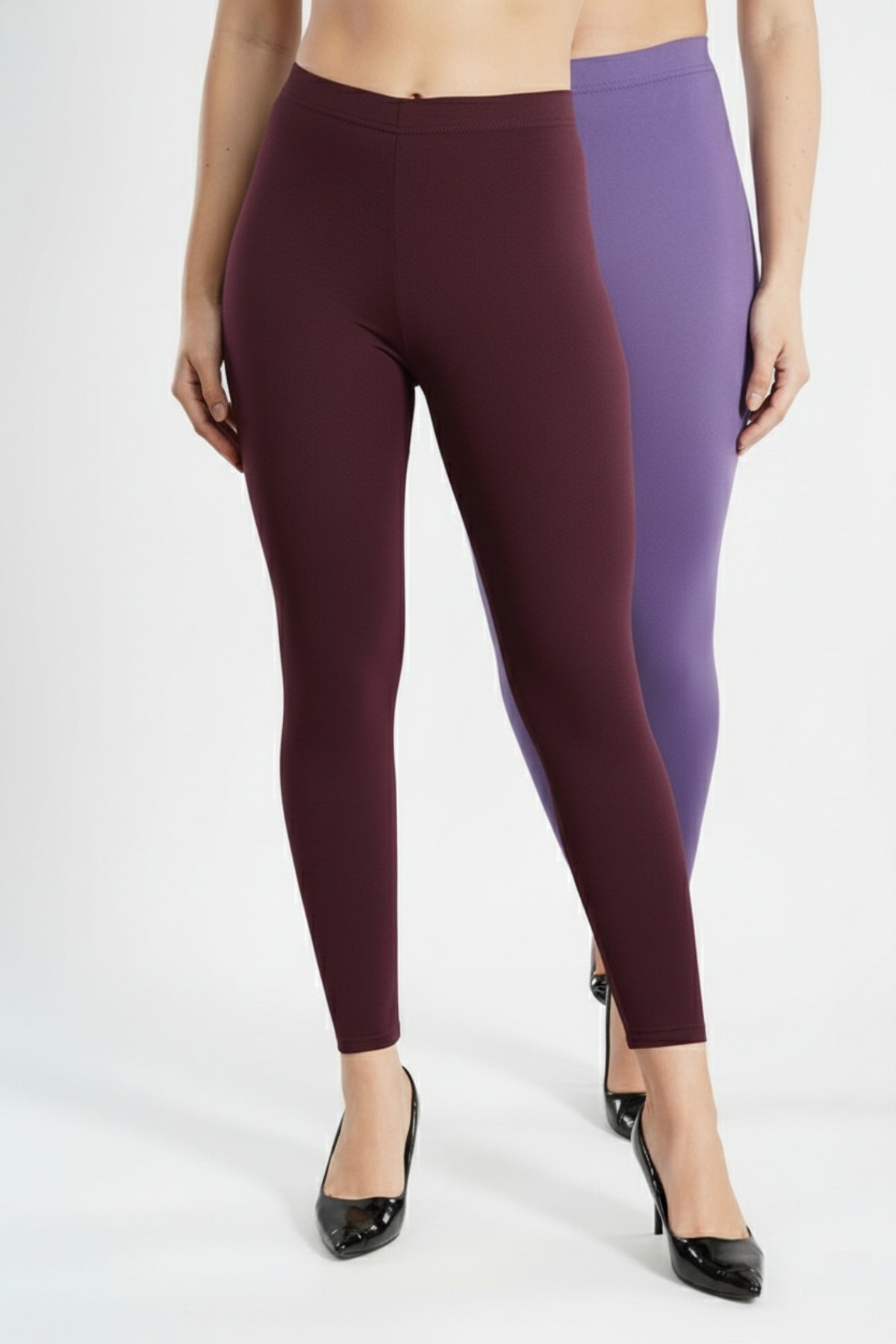 Shsuvia Women Cropped Leggings – Pack of 2 Wine & Lavender