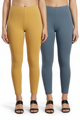 Shsuvia Women Cropped Leggings – Pack of 2 Stone & Airforce Green