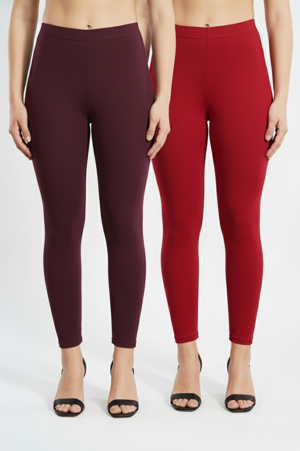 Shsuvia Women Cropped Leggings – Pack of 2 Wine & Maroon