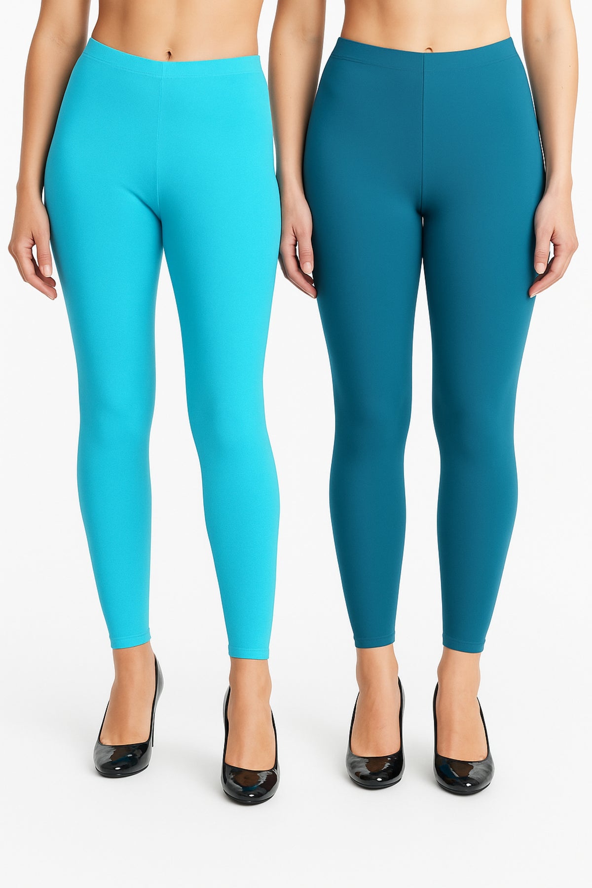 Shsuvia Women Cropped Leggings – Pack of 2 Sky Blue & Turquoise blue
