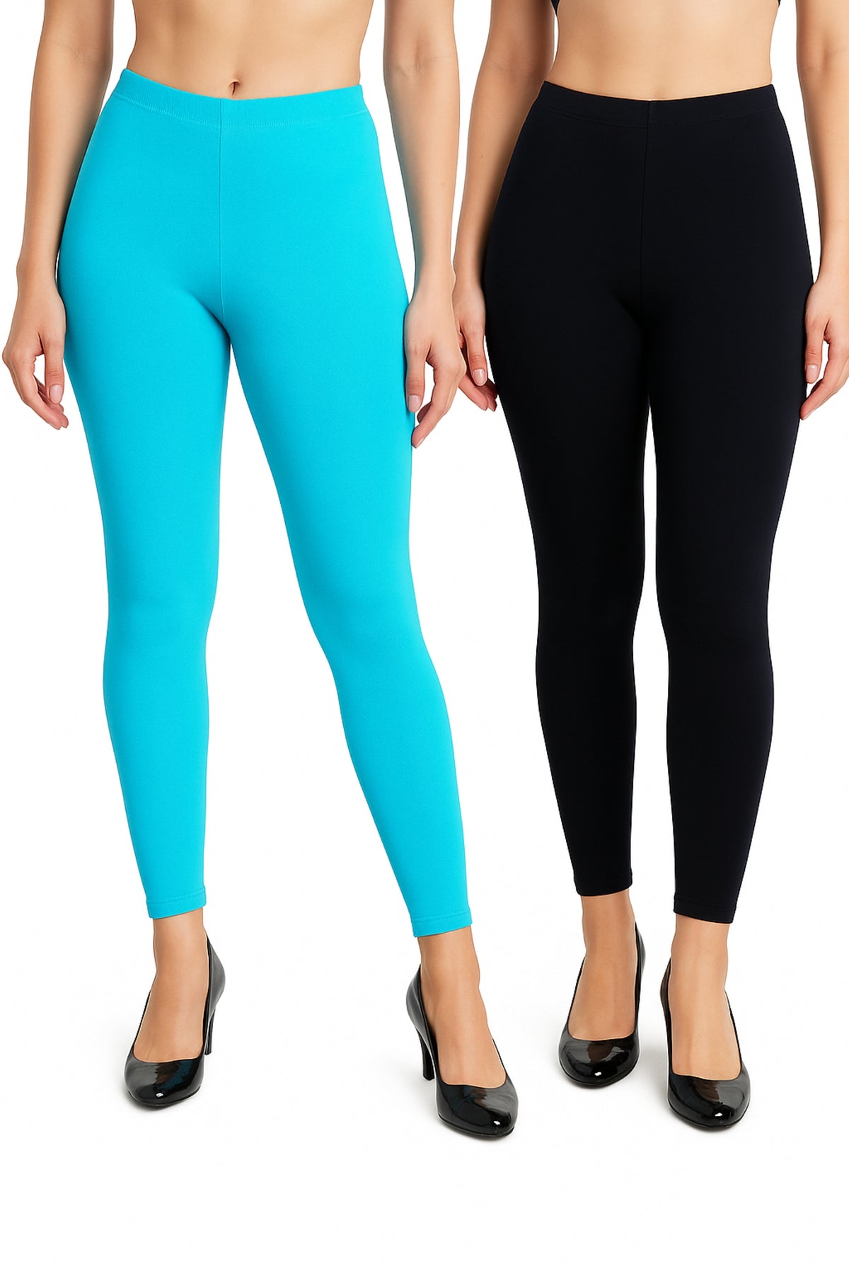 Shsuvia Women Cropped Leggings – Pack of 2 Sky Blue & Dark Navy