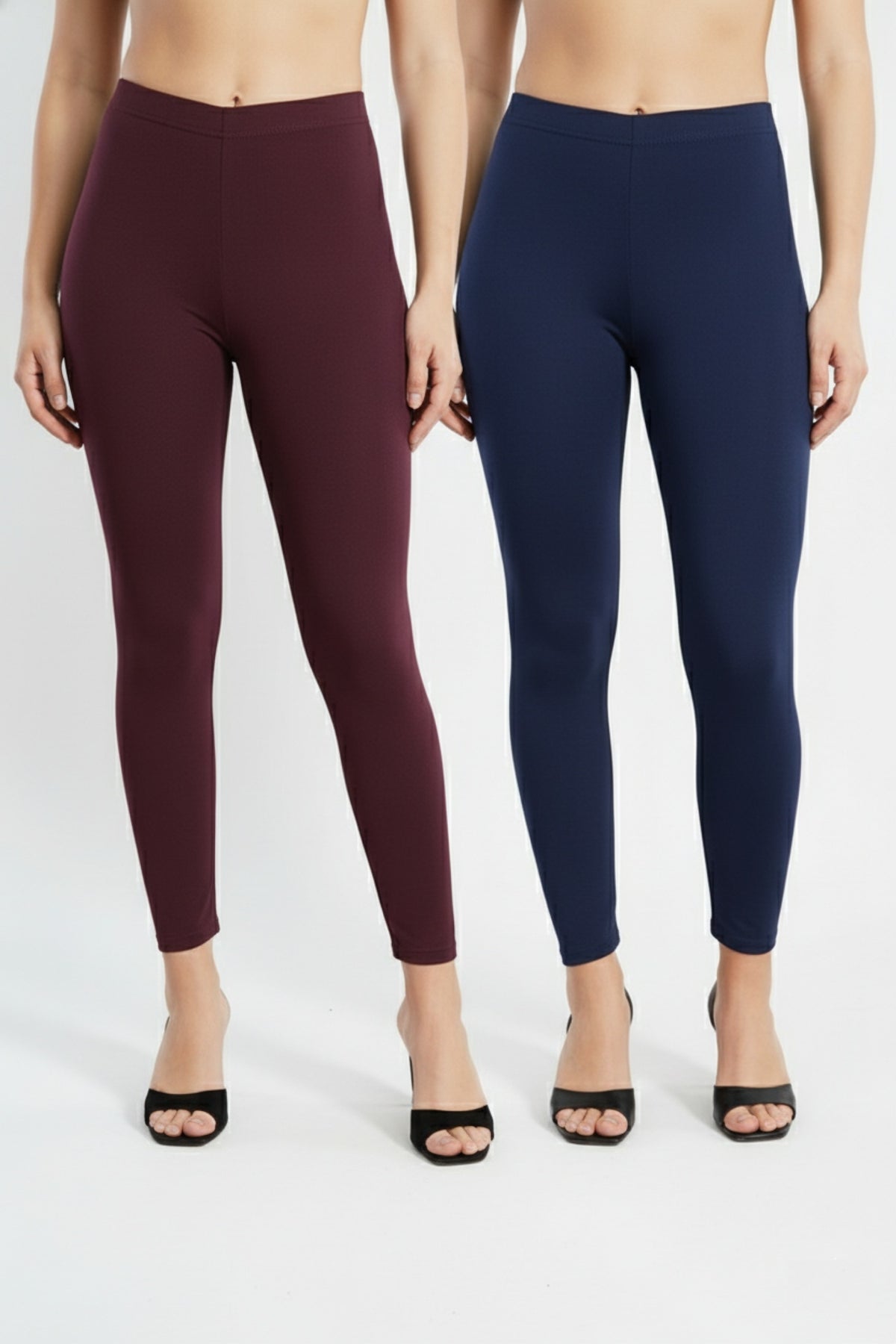 Shsuvia Women Cropped Leggings – Pack of 2 Wine & Dark Navy