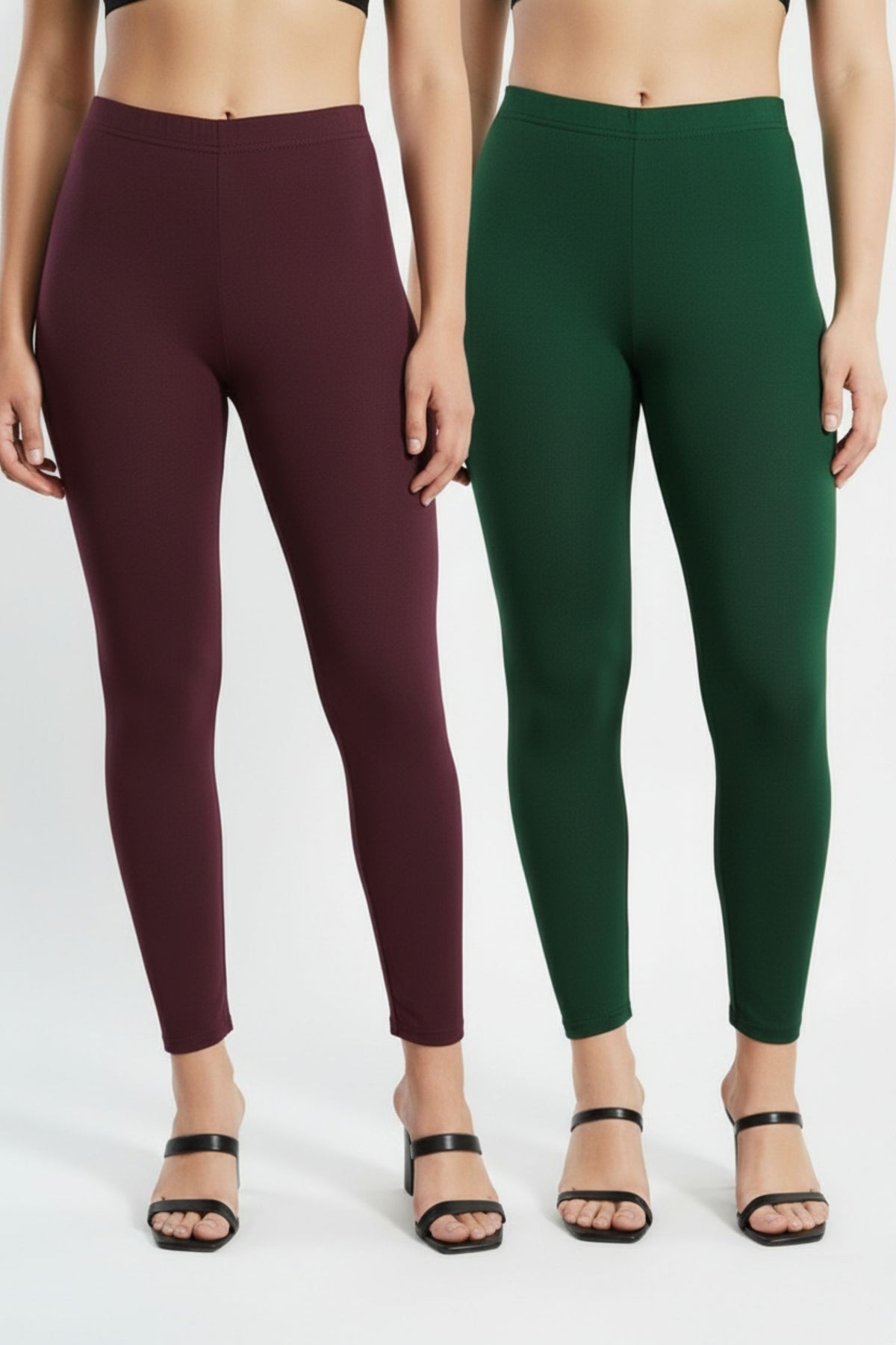 Shsuvia Women Cropped Leggings – Pack of 2 Wine & Bottle Green
