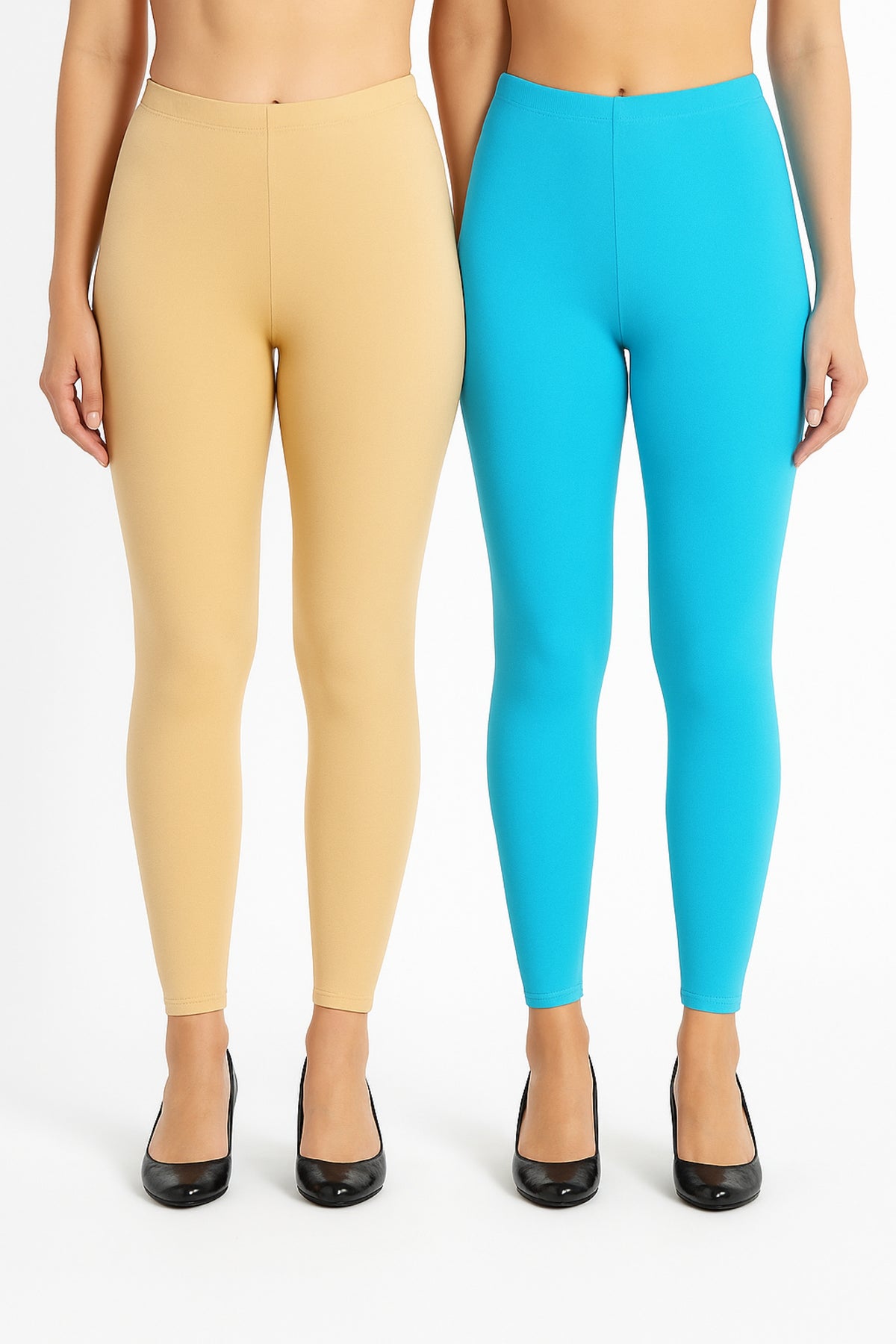 Shsuvia Women Cropped Leggings – Pack of 2 Skin & Sky Blue