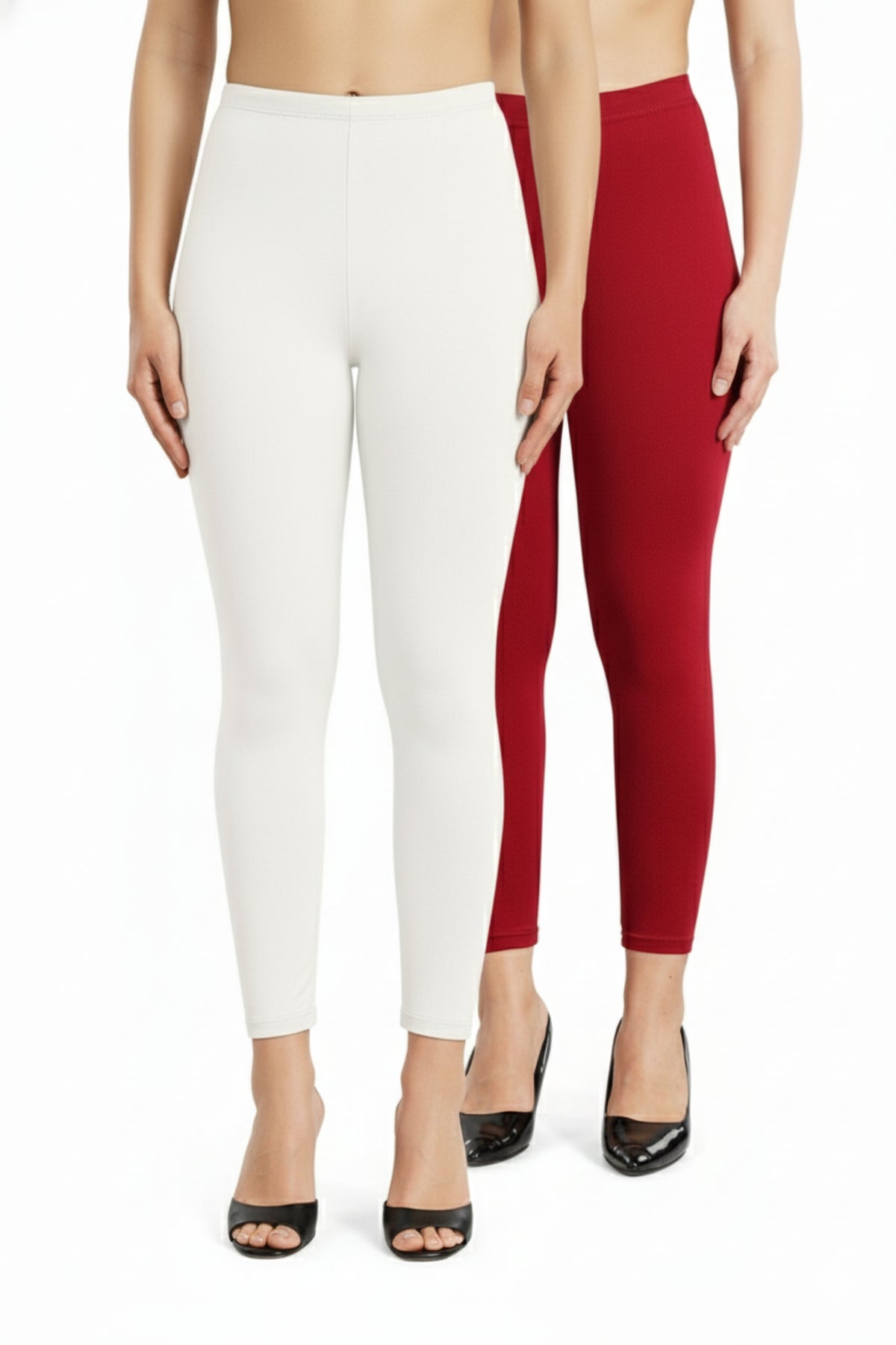 Shsuvia Women Cropped Leggings – Pack of 2 White & Maroon