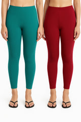 Shsuvia Women Cropped Leggings – Pack of 2 Rama Green & Maroon