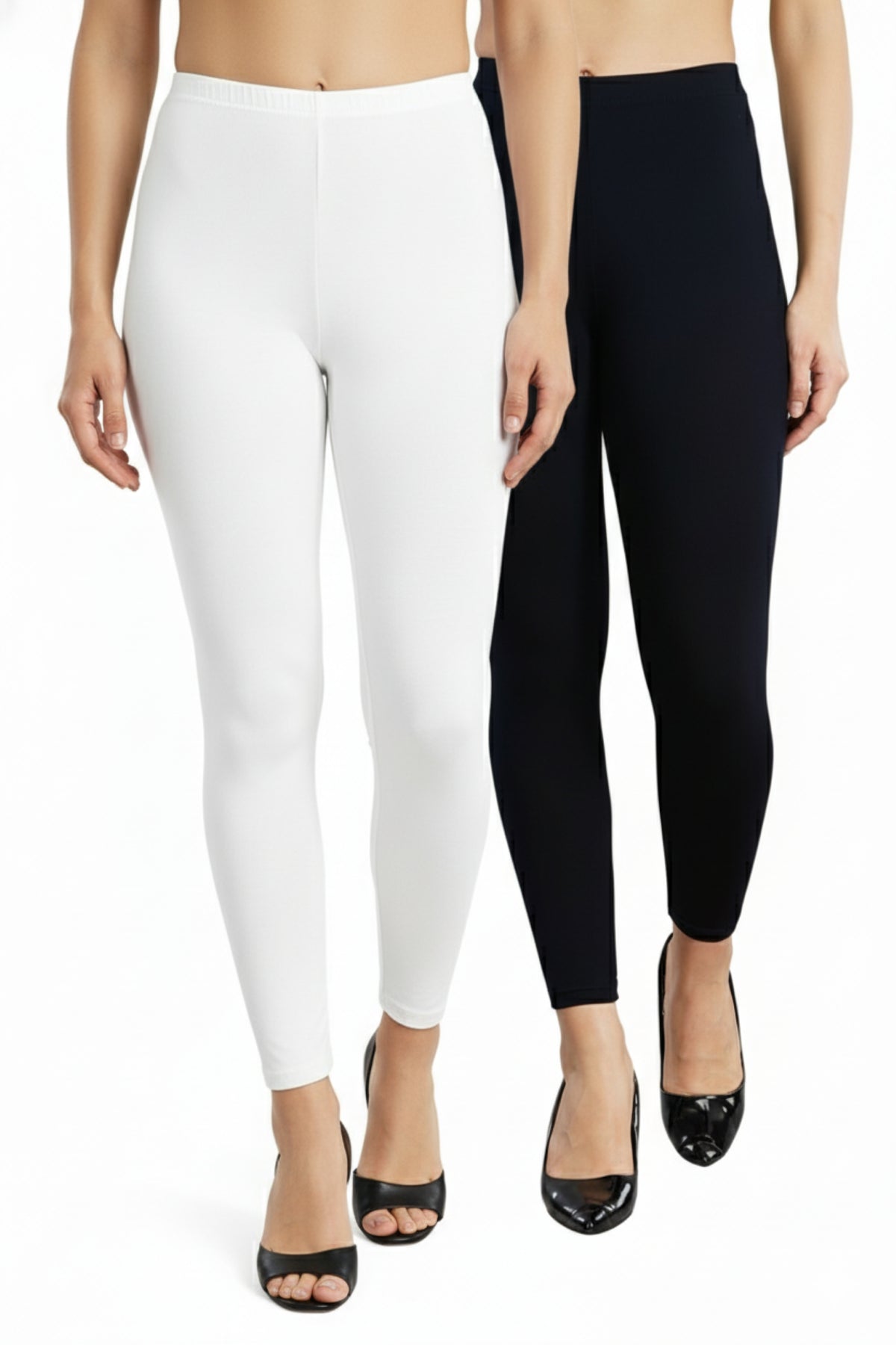 Shsuvia Women Cropped Leggings – Pack of 2 White & Dark Navy