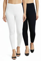 Shsuvia Women Cropped Leggings – Pack of 2 White & Dark Navy