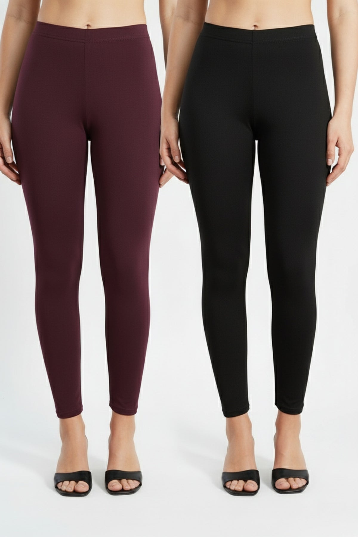 Shsuvia Women Cropped Leggings – Pack of 2 Wine & Black