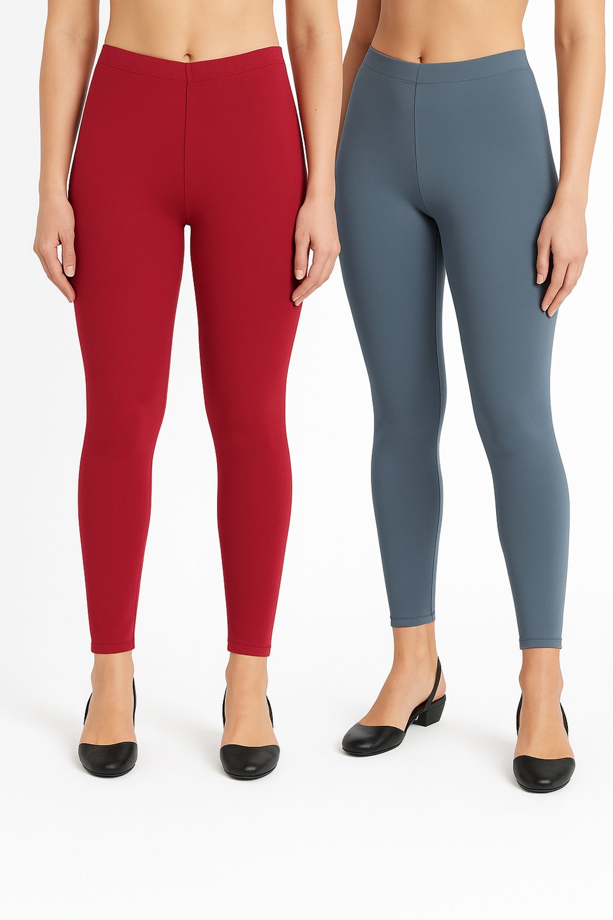 Shsuvia Women Cropped Leggings – Pack of 2 RED & Airforce Green