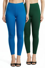 Shsuvia Women Cropped Leggings – Pack of 2 Turquoise blue & Bottle Green
