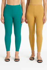 Shsuvia Women Cropped Leggings – Pack of 2 Rama Green & Stone