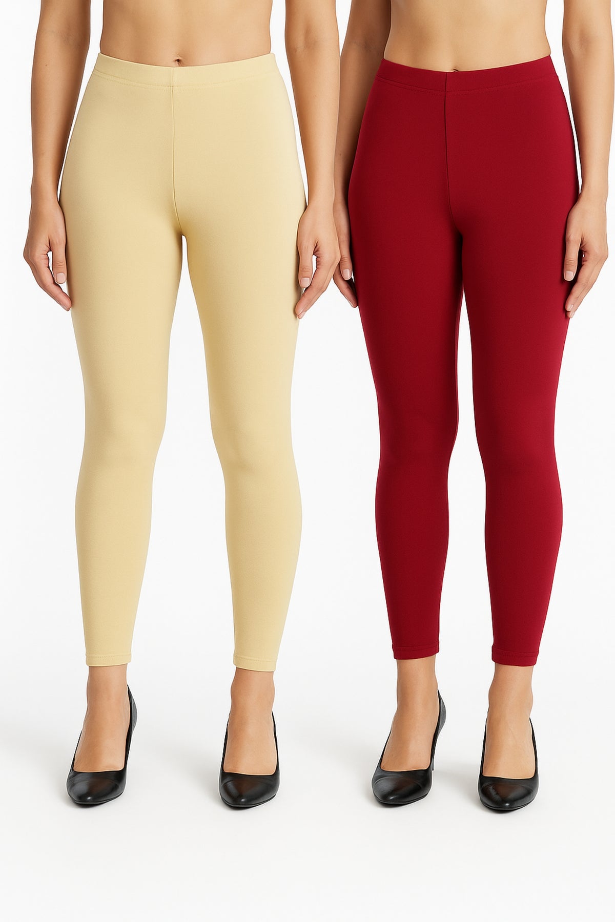 Shsuvia Women Cropped Leggings – Pack of 2 Skin & Maroon