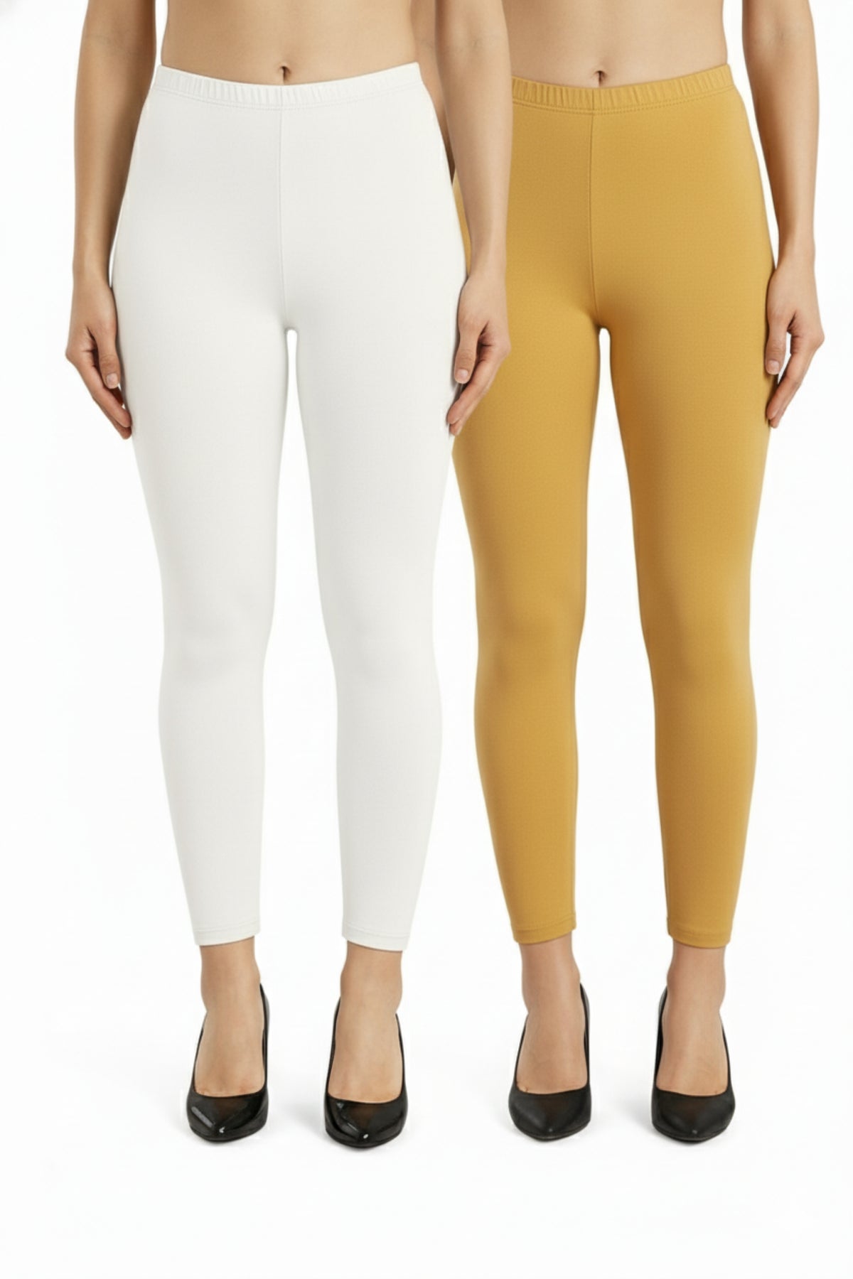 Shsuvia Women Cropped Leggings – Pack of 2 White & Stone