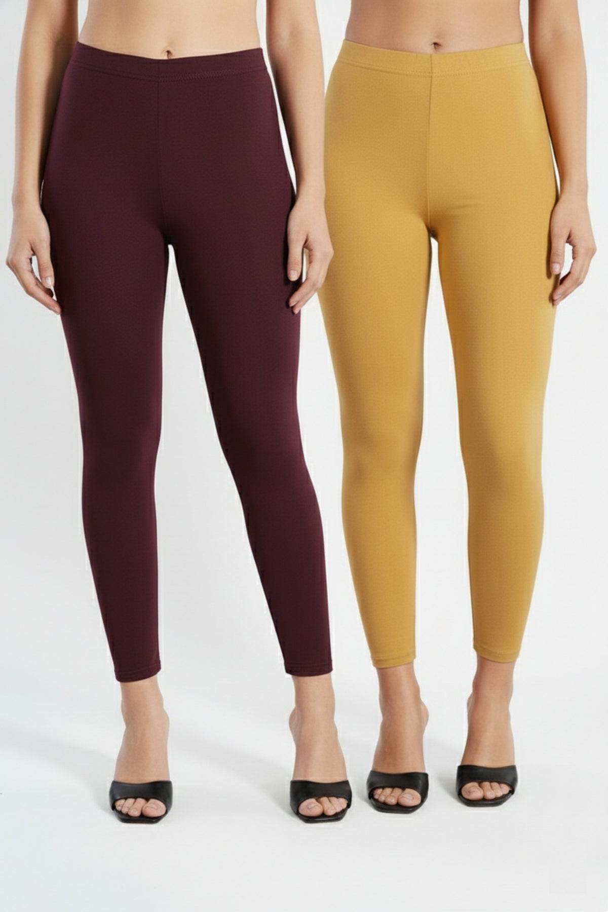 Shsuvia Women Cropped Leggings – Pack of 2 Wine & Stone