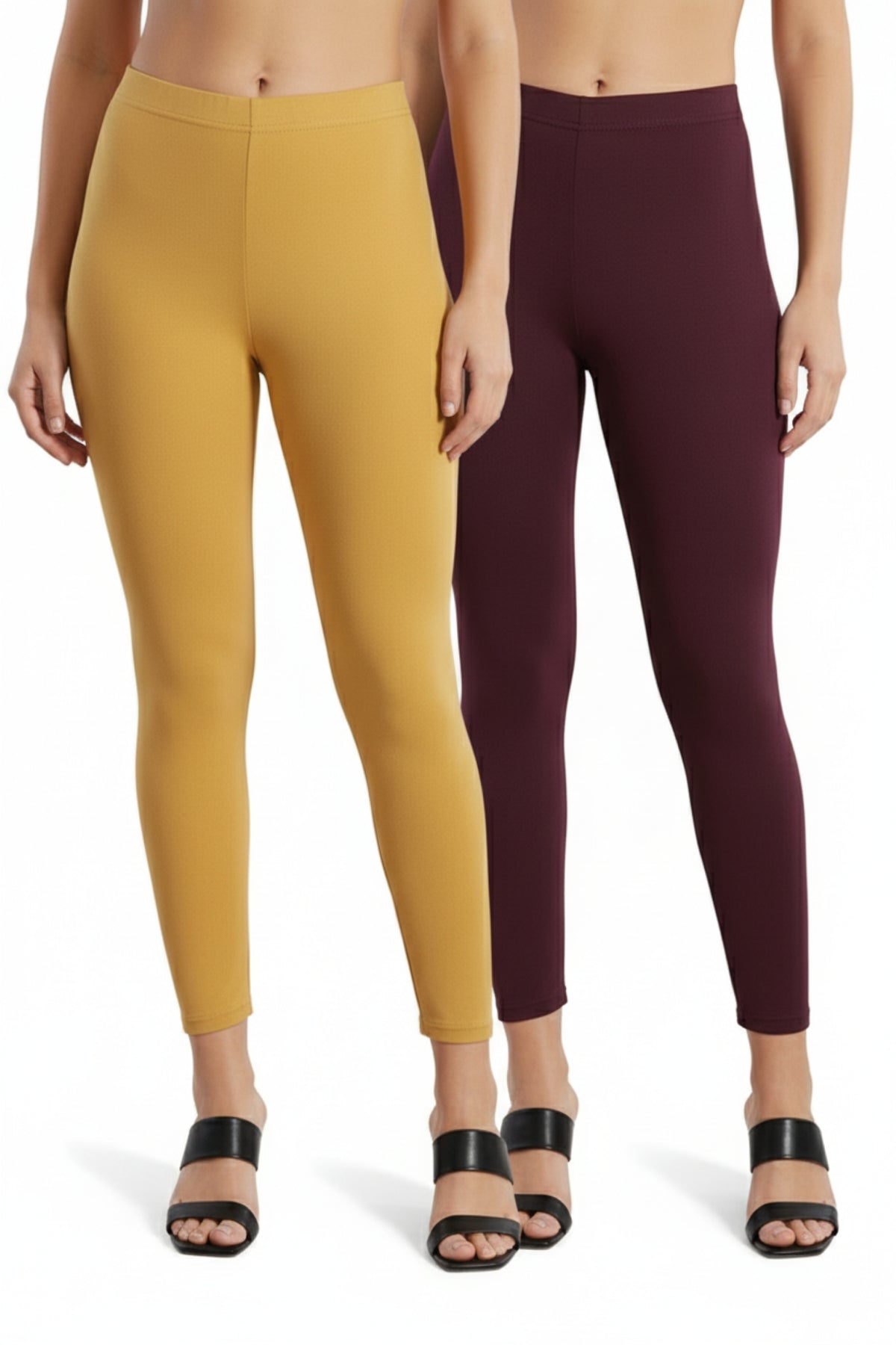 Shsuvia Women Cropped Leggings – Pack of 2 Stone & Wine