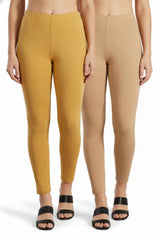 Shsuvia Women Cropped Leggings – Pack of 2 Stone & Biscuit