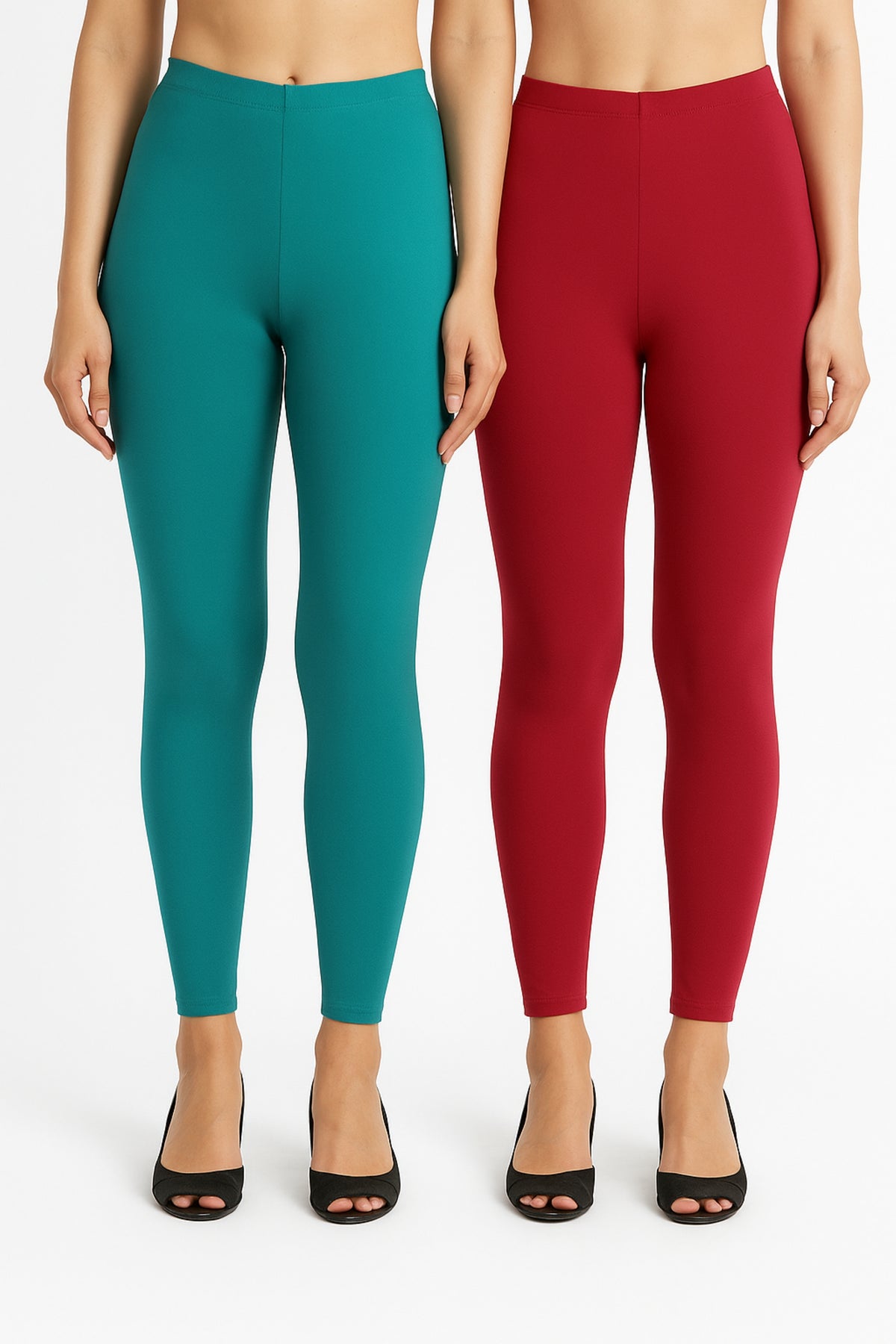 Shsuvia Women Cropped Leggings – Pack of 2 Rama Green & RED