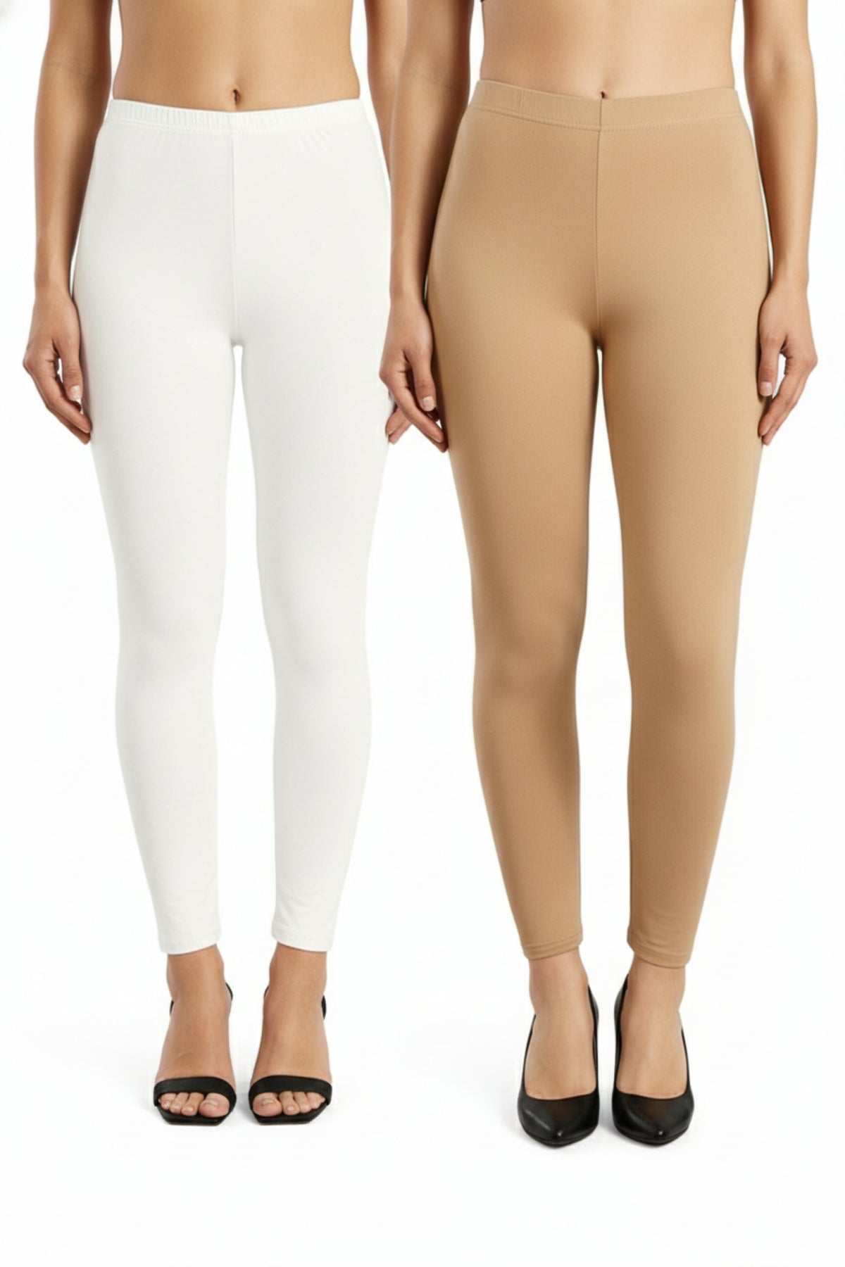 Shsuvia Women Cropped Leggings – Pack of 2 White & Biscuit