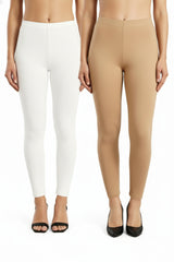 Shsuvia Women Cropped Leggings – Pack of 2 White & Biscuit