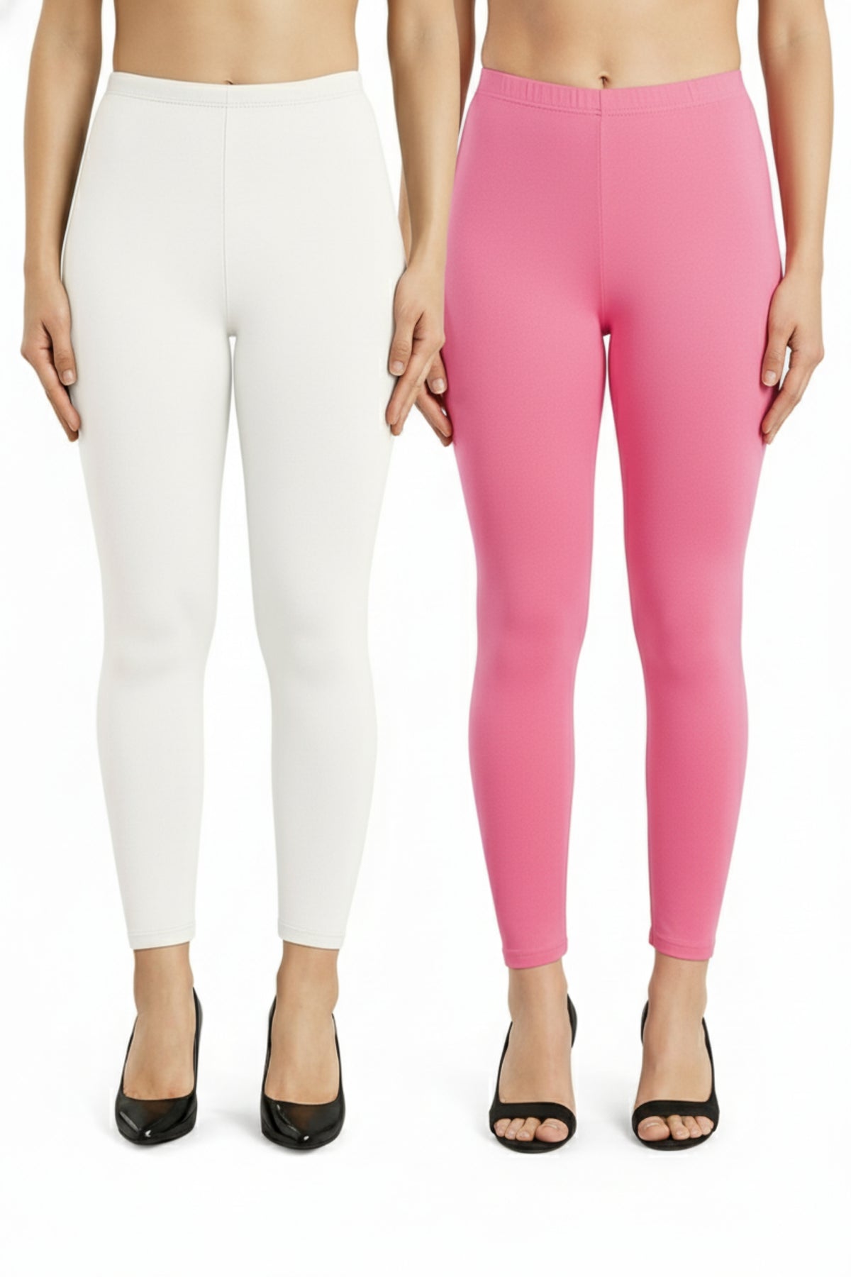 Shsuvia Women Cropped Leggings – Pack of 2 White & Baby Pink