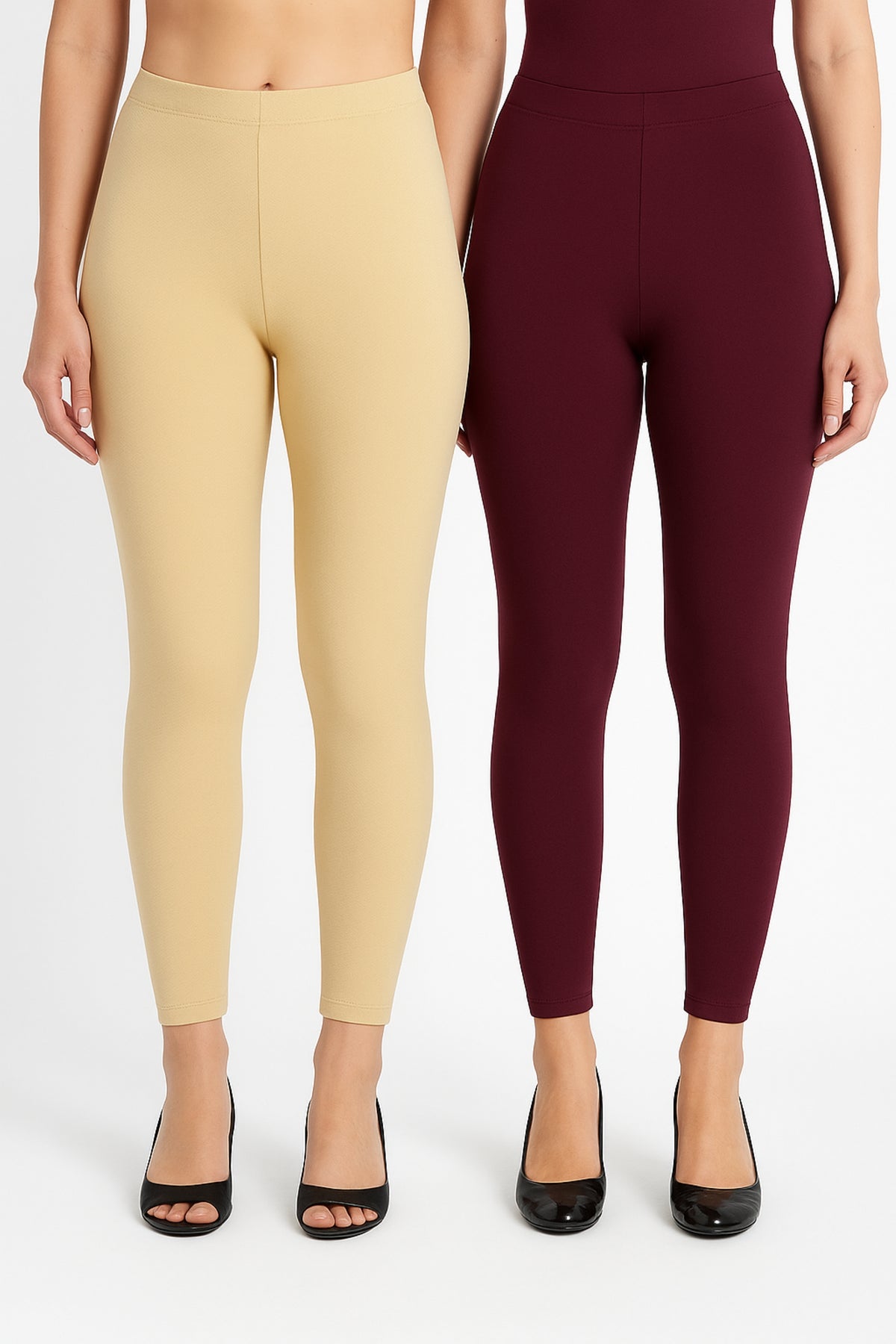 Shsuvia Women Cropped Leggings – Pack of 2 Skin & Wine