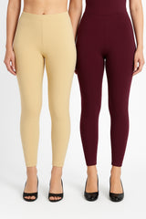 Shsuvia Women Cropped Leggings – Pack of 2 Skin & Wine