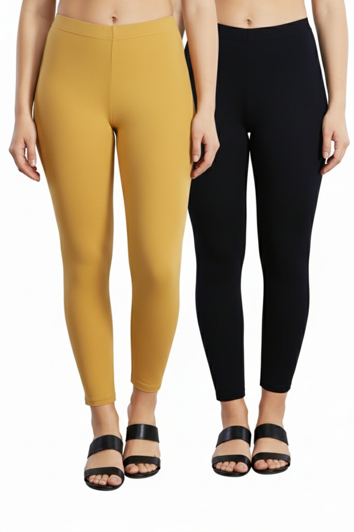 Shsuvia Women Cropped Leggings – Pack of 2 Stone & Dark Navy