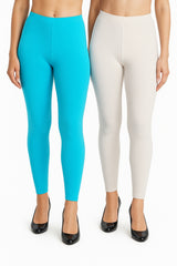 Shsuvia Women Cropped Leggings – Pack of 2 Sky Blue & Off White