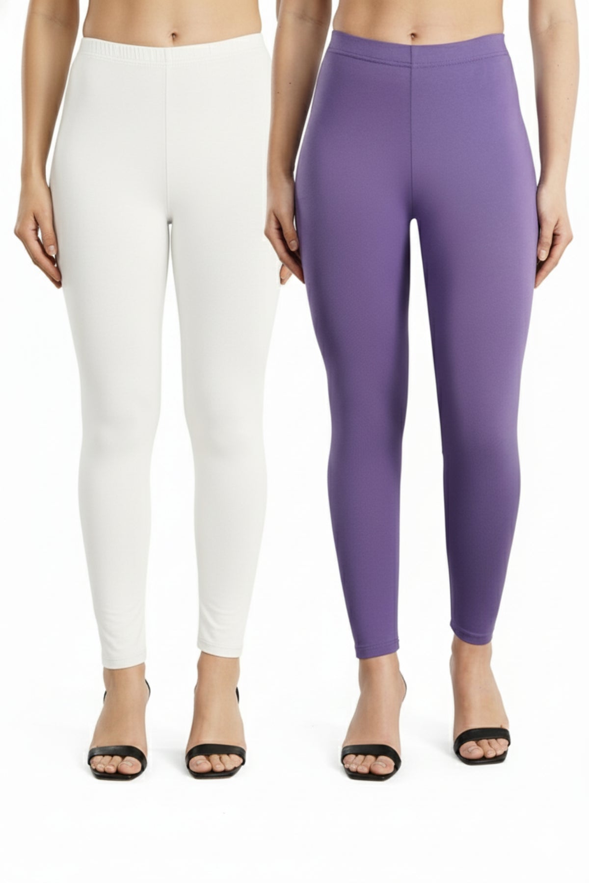 Shsuvia Women Cropped Leggings – Pack of 2 White & Lavender