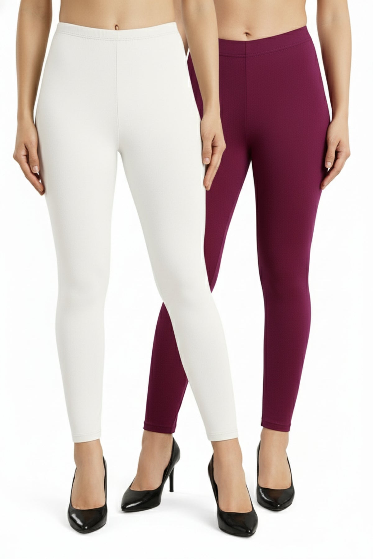 Shsuvia Women Cropped Leggings – Pack of 2 White & Majentha