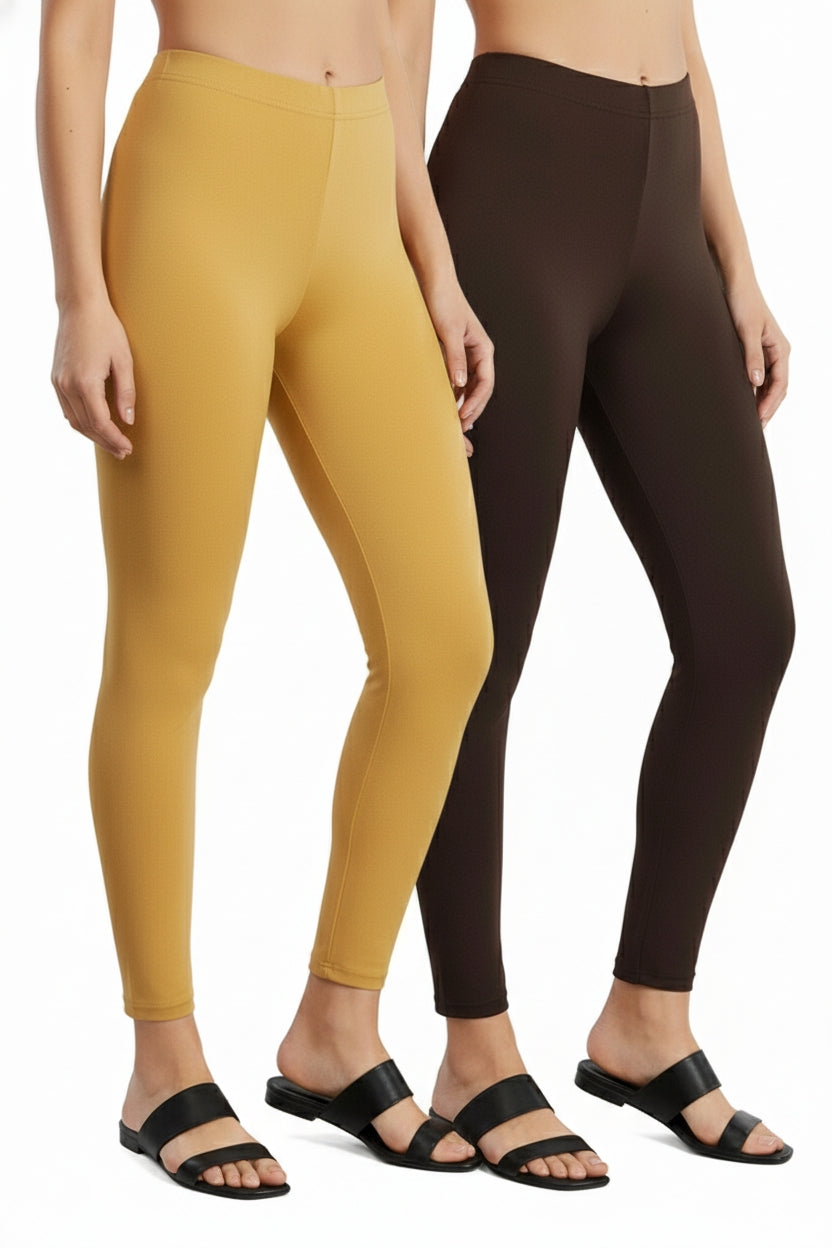 Shsuvia Women Cropped Leggings – Pack of 2 Stone & Coffee Brown