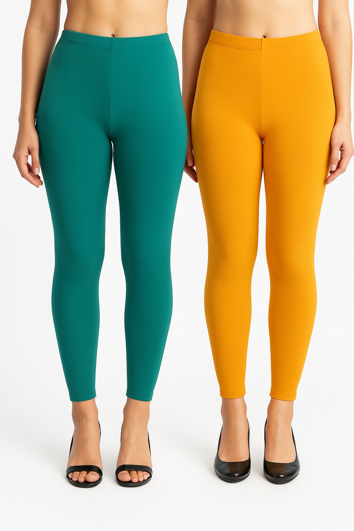 Shsuvia Women Cropped Leggings – Pack of 2 Rama Green & Mustard