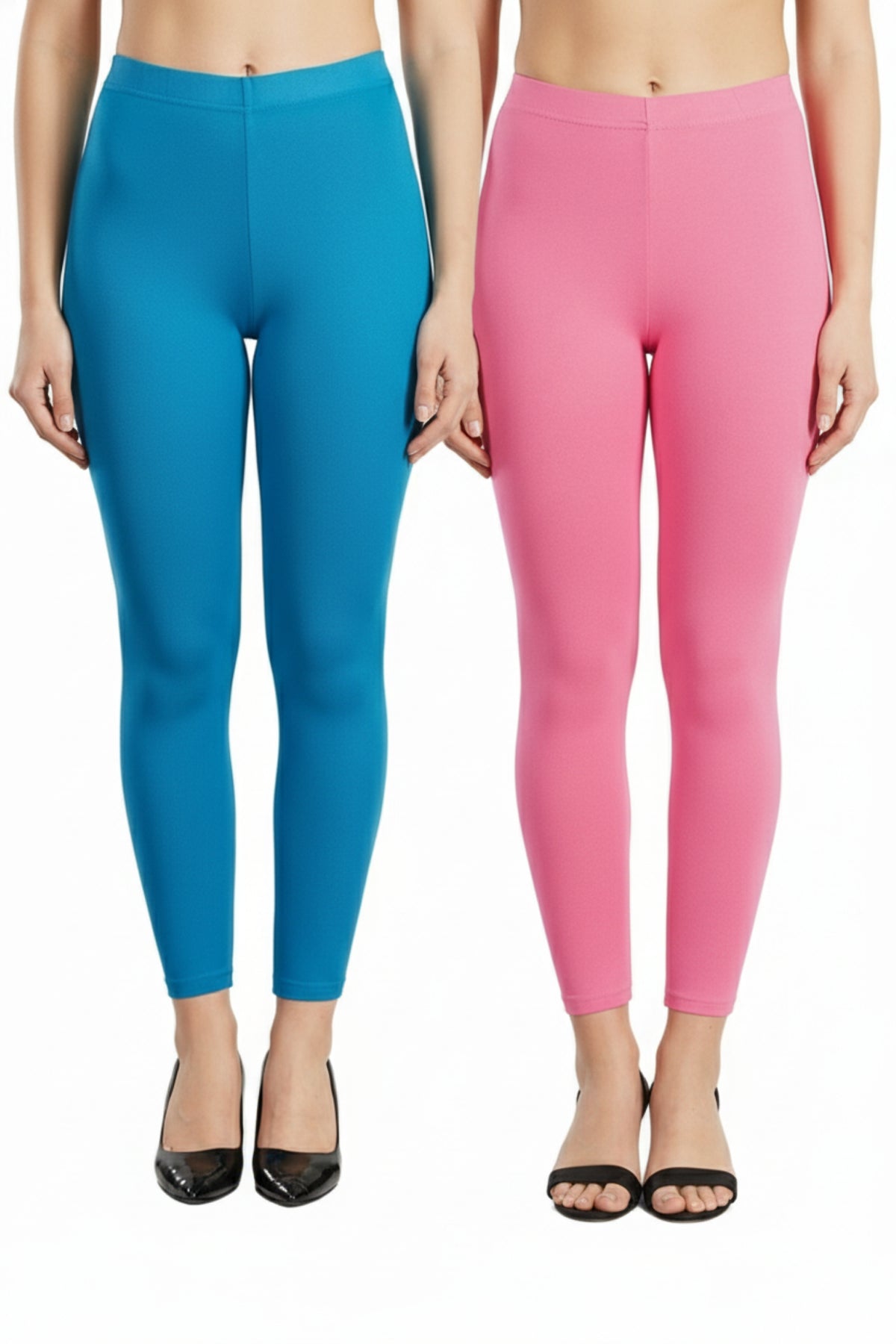 Shsuvia Women Cropped Leggings – Pack of 2 Turquoise blue & Baby Pink