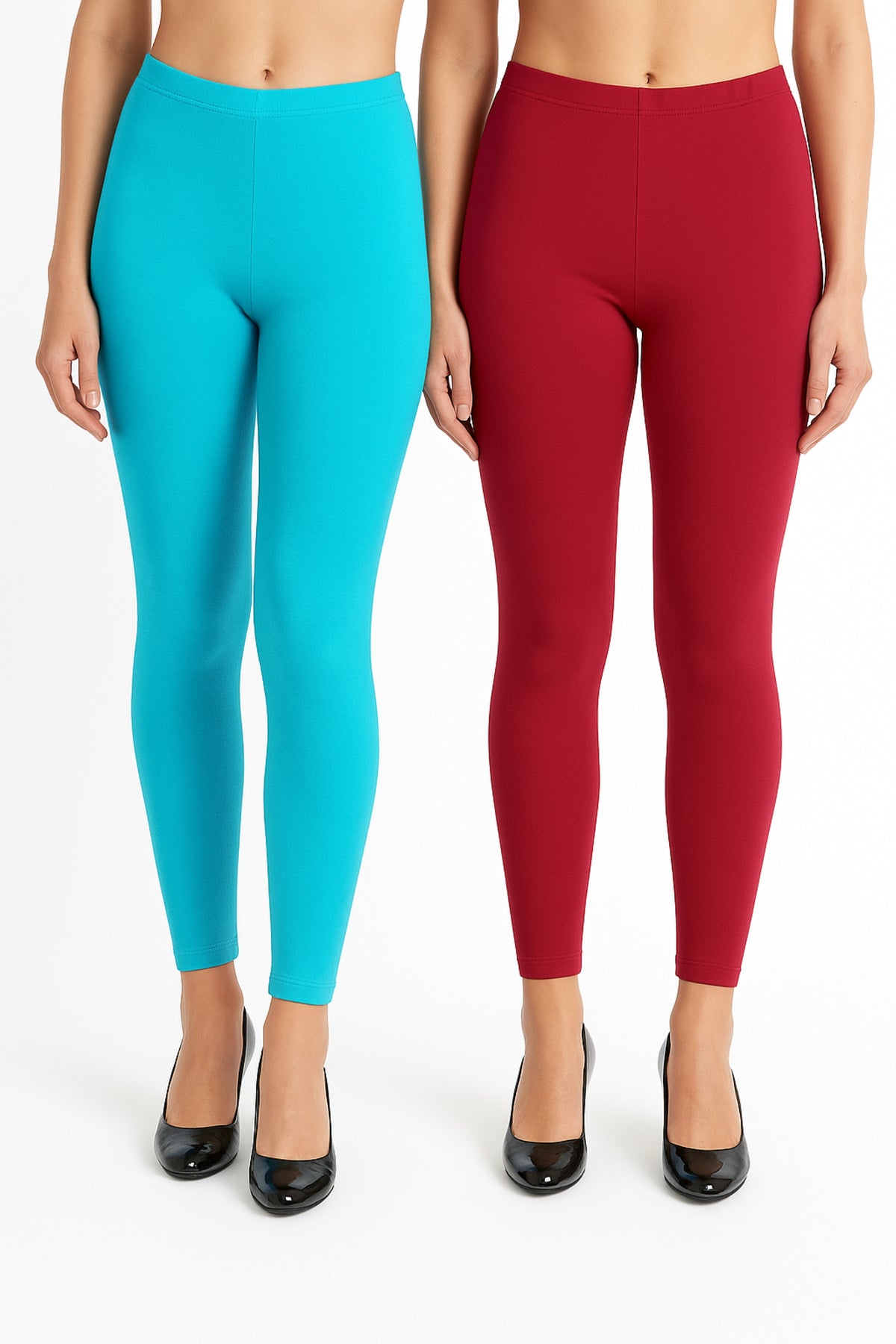 Shsuvia Women Cropped Leggings – Pack of 2 Sky Blue & RED