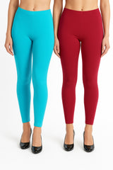 Shsuvia Women Cropped Leggings – Pack of 2 Sky Blue & RED
