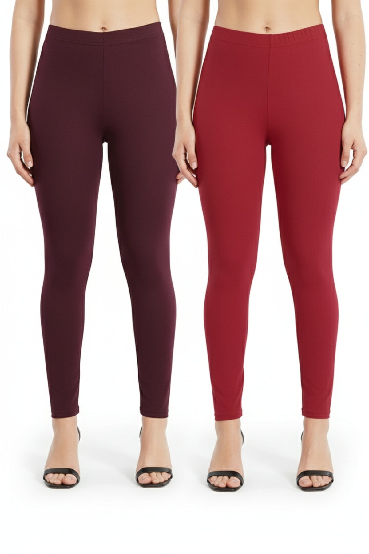 Shsuvia Women Cropped Leggings – Pack of 2 Wine & RED
