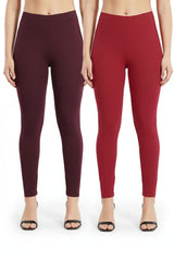 Shsuvia Women Cropped Leggings – Pack of 2 Wine & RED