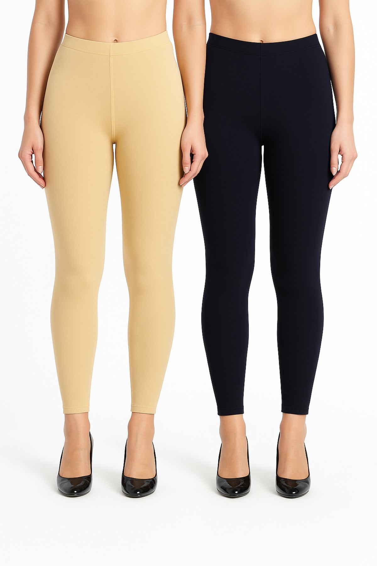 Shsuvia Women Cropped Leggings – Pack of 2 Skin & Dark Navy