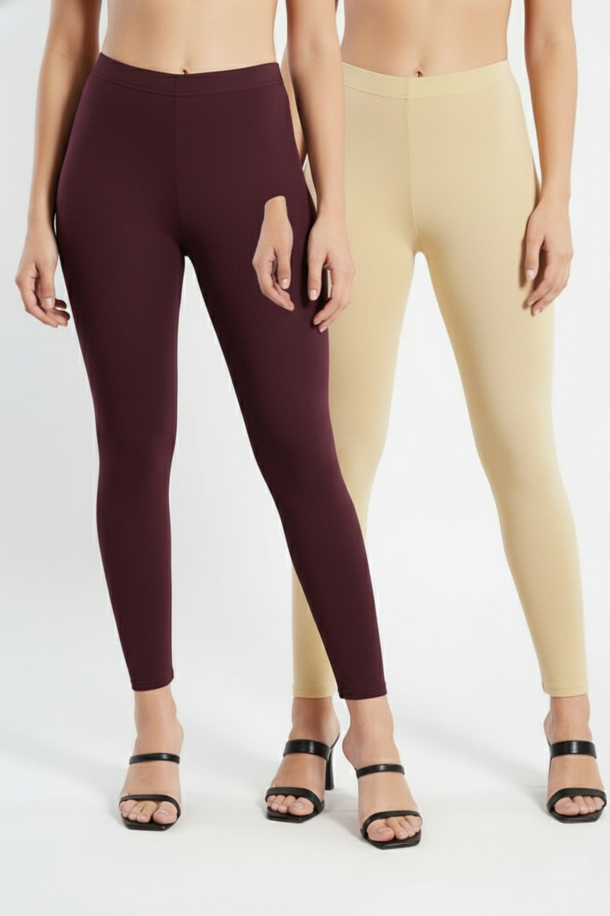Shsuvia Women Cropped Leggings – Pack of 2 Wine & Skin