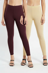 Shsuvia Women Cropped Leggings – Pack of 2 Wine & Skin