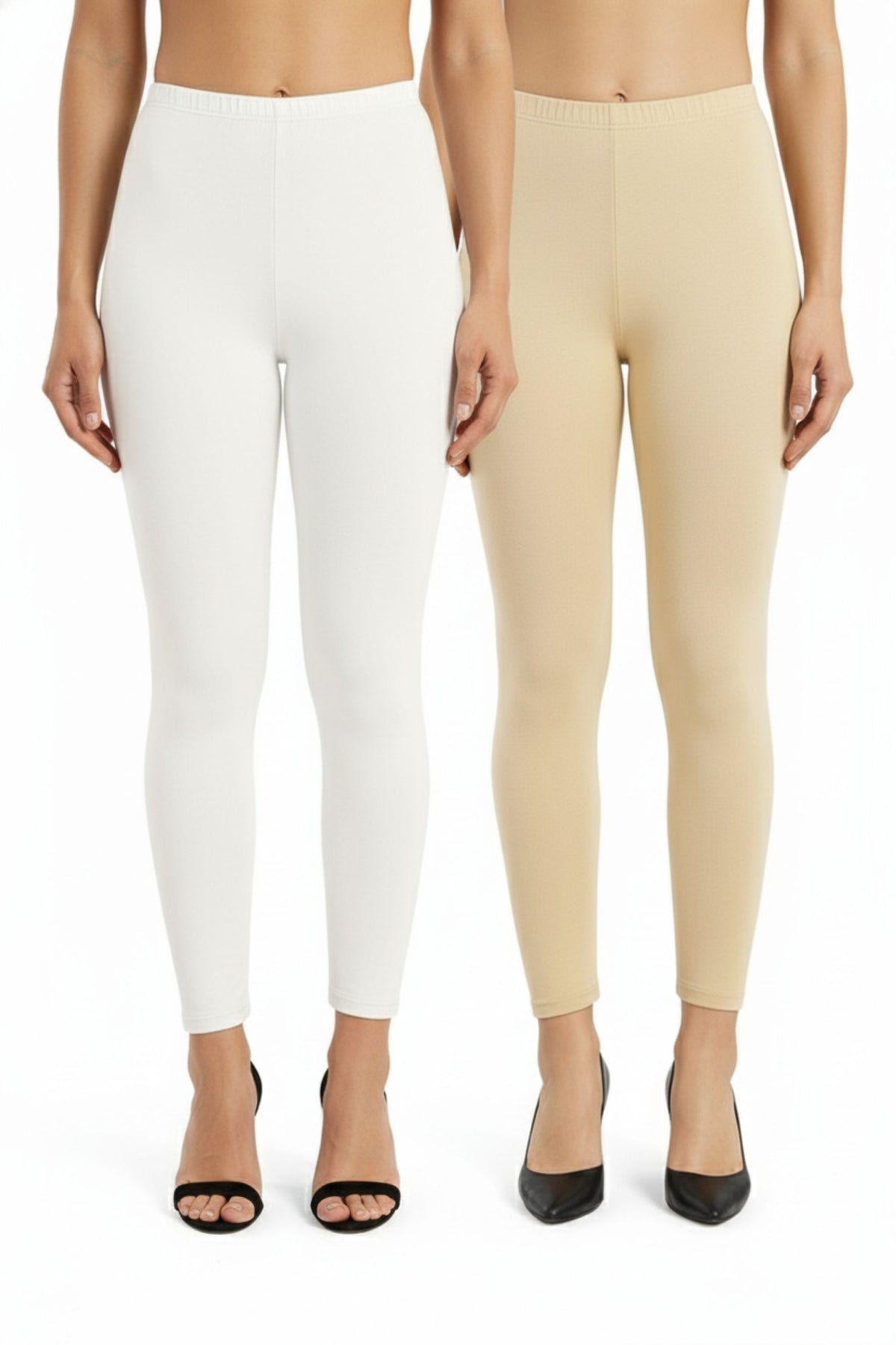 Shsuvia Women Cropped Leggings – Pack of 2 White & Skin