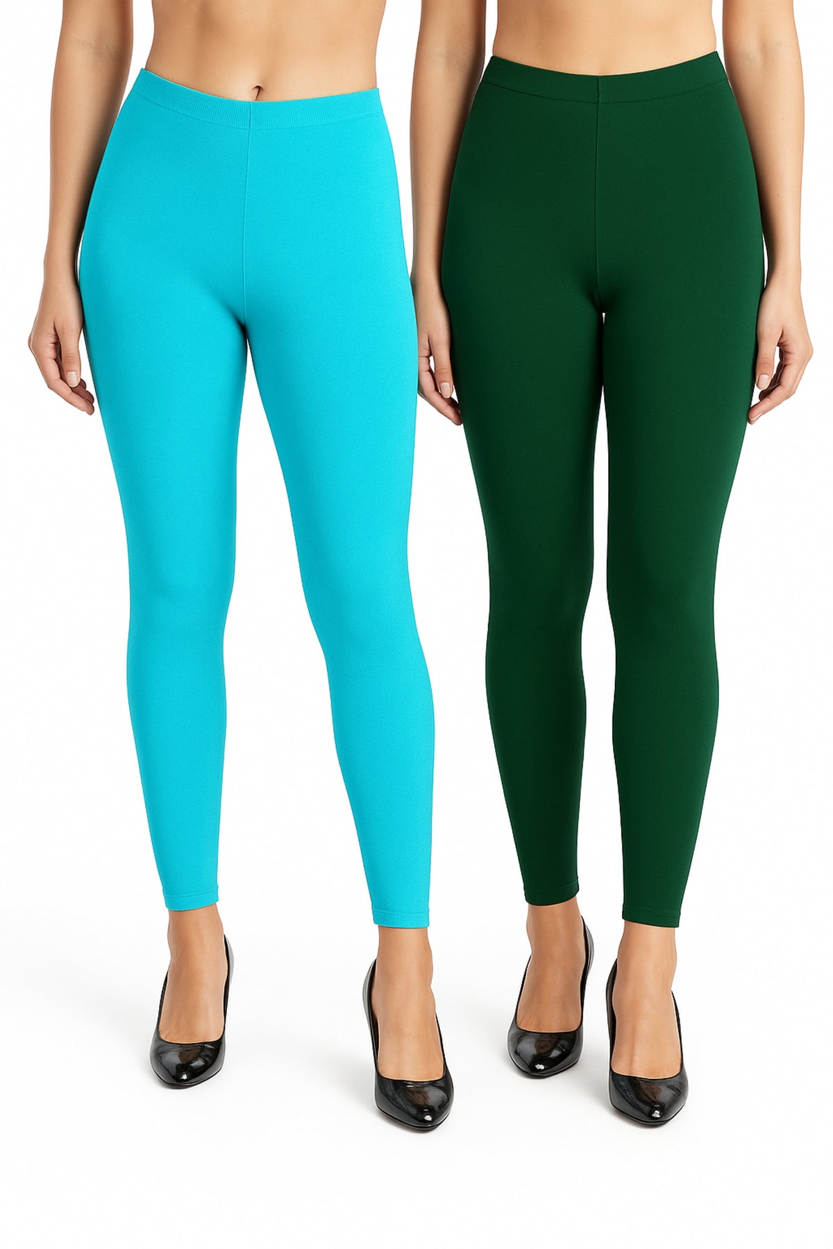 Shsuvia Women Cropped Leggings – Pack of 2 Sky Blue & Bottle Green