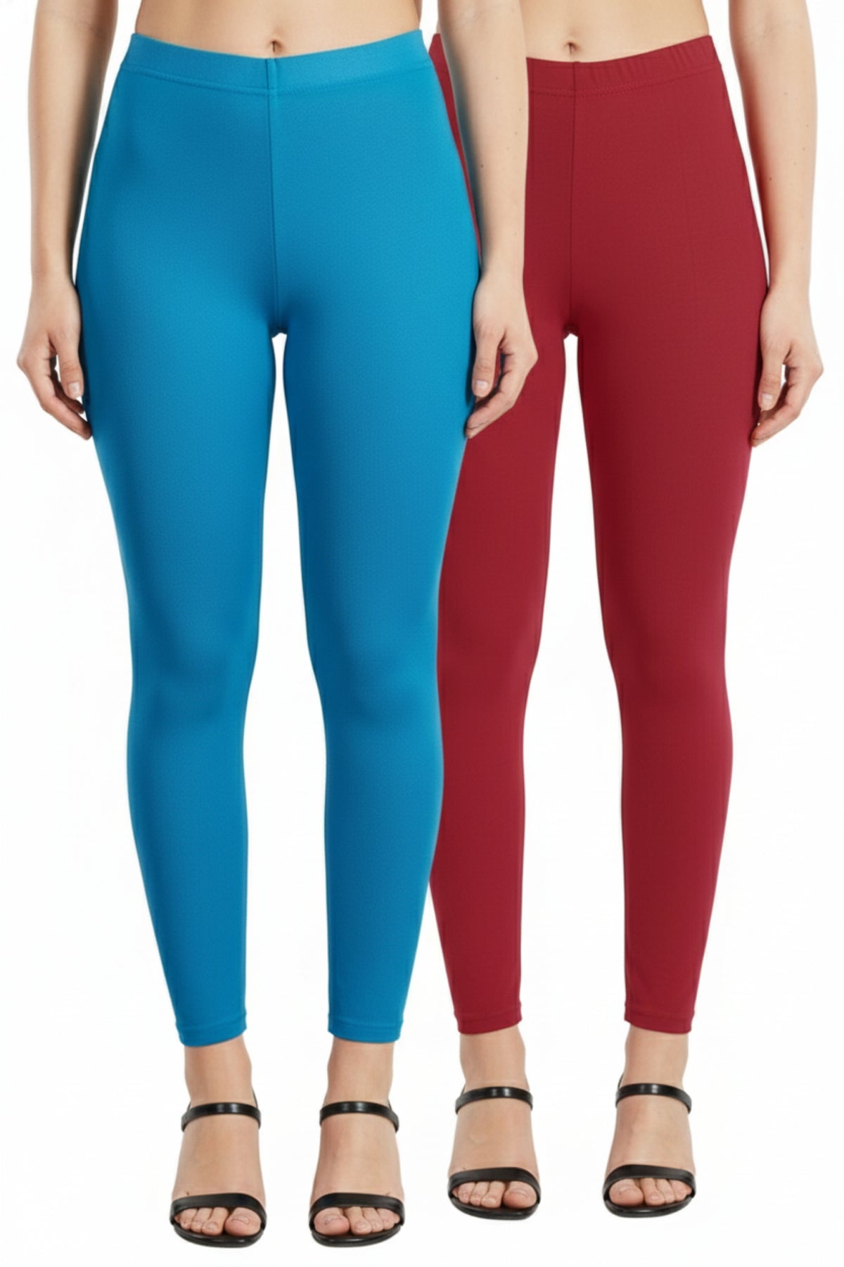 Shsuvia Women Cropped Leggings – Pack of 2 Turquoise blue & RED