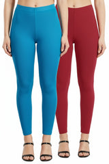 Shsuvia Women Cropped Leggings – Pack of 2 Turquoise blue & RED