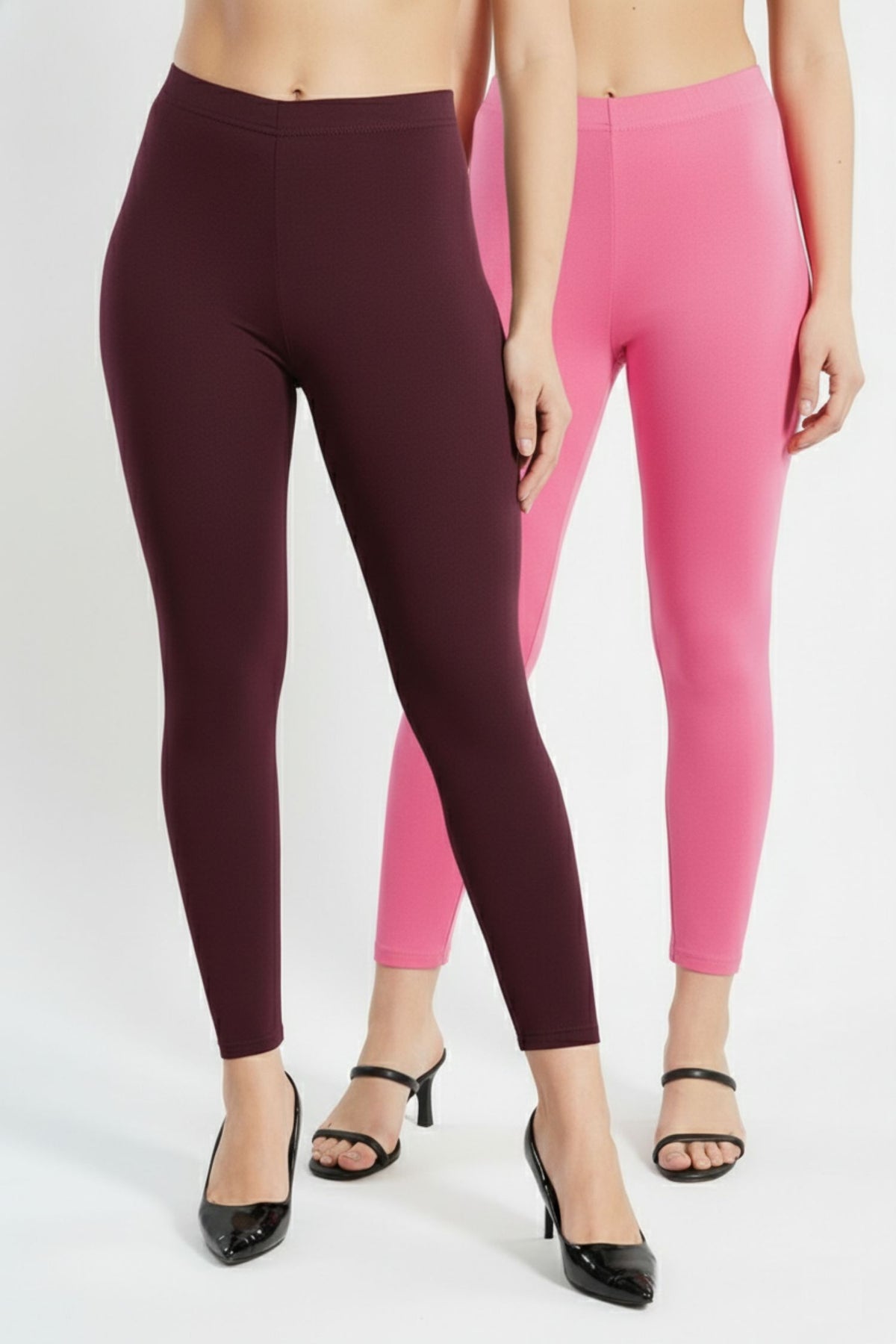 Shsuvia Women Cropped Leggings – Pack of 2 Wine & Baby Pink